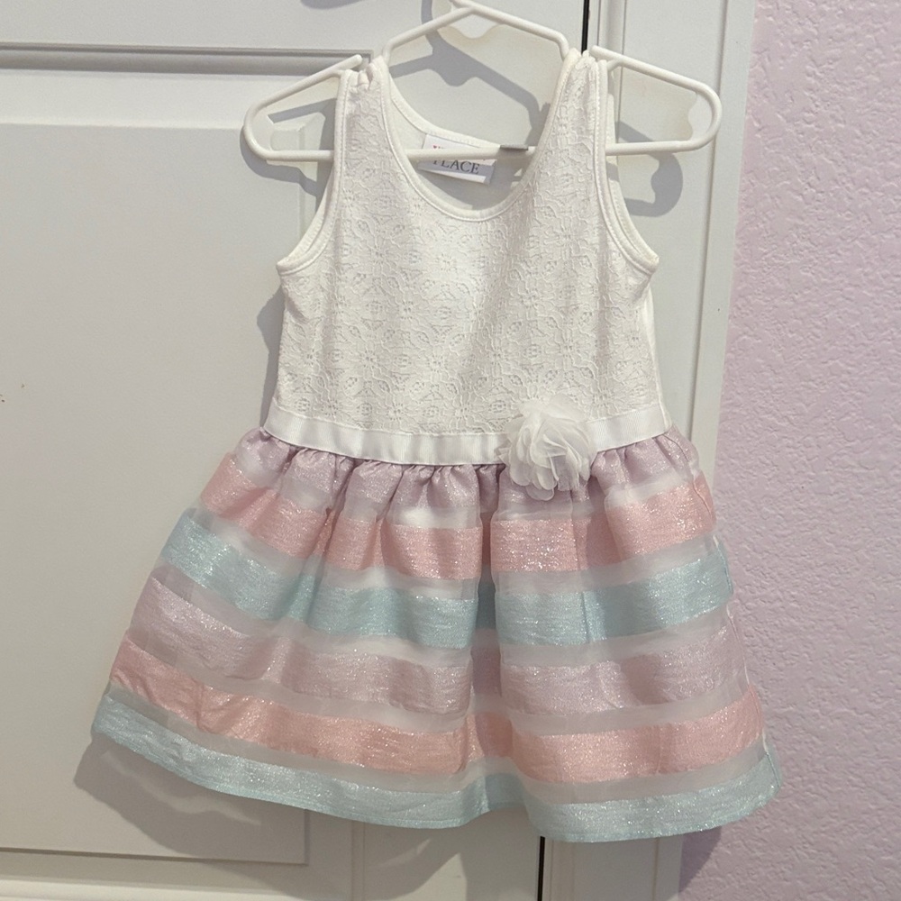 Grace White and Pastel Striped Formal Kids Dress